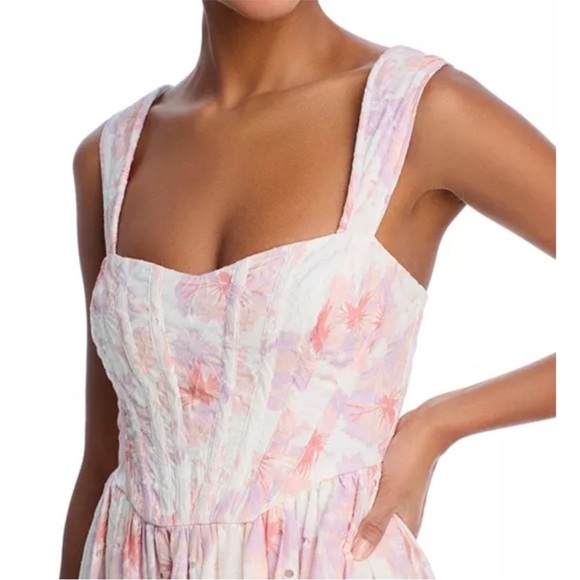 Aqua Pink and White Pleated Midi Sundress - Picture 3 of 7